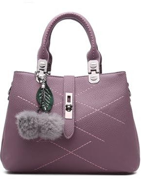 NICOLE & DORIS 2025 Neue Frauen Tasche Damen Leder Handtasche Mode Umhängetasche Mit Pompon abnehmbarem Schultergurt Handtasche Dunkelviolett