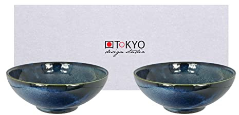 TOKYO design studio, Cobalt Blue, 2 Schalen Set, 2-TLG., Ø 21 cm, Porzellan aus Japan
