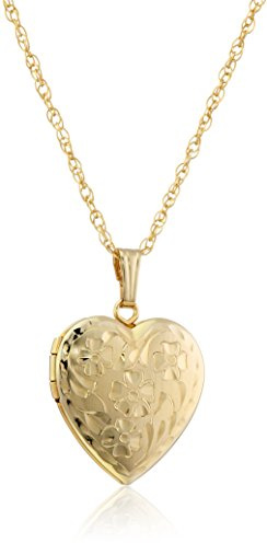 Amazon Essentials 14k Yellow Gold-Filled Engraved Flowers Heart Locket, 18