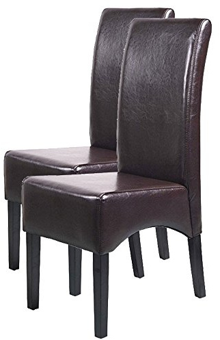 Mendler 2er-Set Esszimmerstuhl Küchenstuhl Stuhl Latina, Leder - braun, dunkle Beine