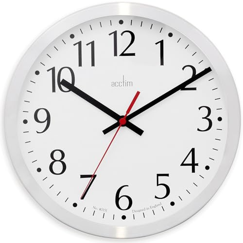 Acctim Javik Wall Clock Quartz Spun Metal Easy Read Arabic Numbers Aluminium 25cm