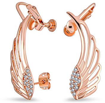 Modischer Spiritueller Schutzengel Flügel Feder Knorpel Ohrmanschette Wickelohrringe Für Frauen Roségold Und Silberbeschichtet Stabilisierender Verstellbarer Schraubrückenclip