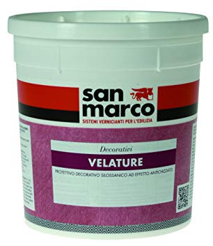 Peinture décorative Velatura pour murs. Velatura pour murs. Effet voilée Nuvolato sur les murs. Velatura décoratif neutre incolore silossanica 1 lt San Marco. Piece avec toute Colorant Universel