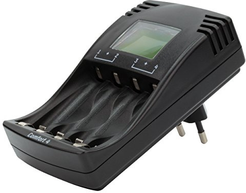 ANSMANN Comfort 4 Akku-Ladegerät für 2 oder 4 AAA/AA Akkus - automatischer Abschaltung und LCD-Anzeige - Praktisches Steckgerät für die Steckdose - Überladeschutz und Sicherheitstimer