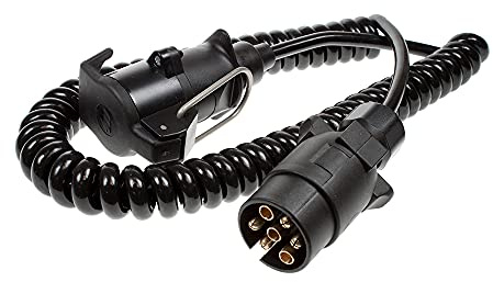 Maypole 2.5 m 7 Core Curly Extension Lead with 7 Pin Plug and 7 Pin Flying Socket, used to supply lighting functionality to trailers