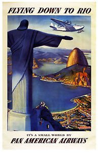 RIO de JANIERO Pan American Airways Vintage Art Deco Travel Poster - Poster Size : A2