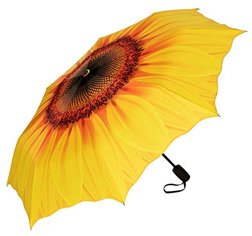 VON LILIENFELD Regenschirm Taschenschirm Blüte Sonnenblume Windfest Auf-Zu-Automatik Stabil Leicht Kompakt