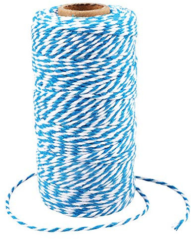 G2PLUS 100M Spago Natalizio Cordoncino Cotone Baker’s Twine Spago Bianco e Azzurro Natale,Decorativo Spago,per Cucina Cottura Natale Confezionamento Regalo