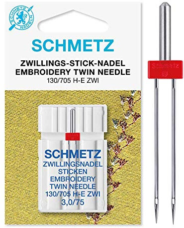 SCHMETZ | 1 Nähmaschinennadel | Zwillings-Stick | 130/705 H-E ZWI 3.0 | Nadeldicke 3.0/75 | auf jeder gängigen Haushaltsnähmaschine einsetzbar