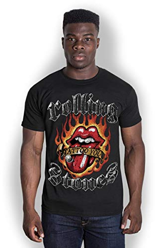 The Rolling Stones Men's Flaming Tattoo Tongue T - Shirt Black (Manufacturer Size: X-Large)