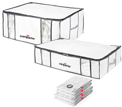 Compactor Space Saver Vacuum Pack Storage Set, Includes 2 Semi Rigid Vacuum Storage Boxes and 2 Extra Flat Vacuum Bags, Assorted Sizes, RAN7678