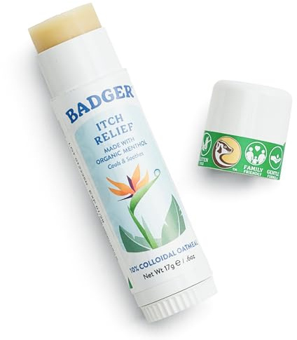 Badger Bug Bite Itch Relief Stick, Natural & Organic Anti Itch Cream for Bug Bites, Rashes & Poison Ivy, Fast Itchy Skin Relief After Bite, Works Great, Smells Great, Easy to Use, .6 oz