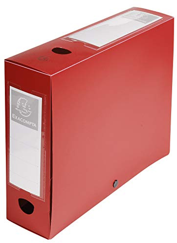 Exacompta - Ref 59835E - Plastic Filing Box - 250 x 330mm in Size, Suitable for Holding A4 Documents, 8cm Spine, 2 x Spine Labels & 2 x Finger Holes - Red