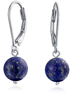 Einfache Schlichte Marineblaue Lapislazuli Edelstein Runde Ohrringe Mit Hebelverschluss Für Frauen Aus 925Er Sterlingsilber