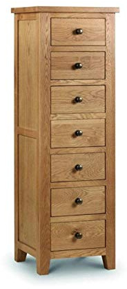 Julian Bowen Marlborough Chest of Drawers, 7 Drawer, Oak - H141 x W48cm | Traditional Drawer Storage Organiser, 7 Drawers, No Assembly Needed, Dresser for Bedroom, Living Room & Hallway