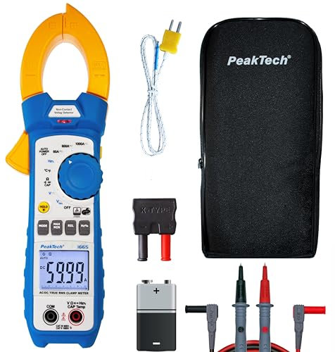 PeakTech 1665 - Echteffektivstromzange 1000 A AC/DC mit LED-Lampe, 6000 Zähler, Digitalmultimeter, Zangenmessgerät, TÜV/GS, Stromzange, Spannungszange, Strommesser, Durchgangsprüfer - max. 1000 V