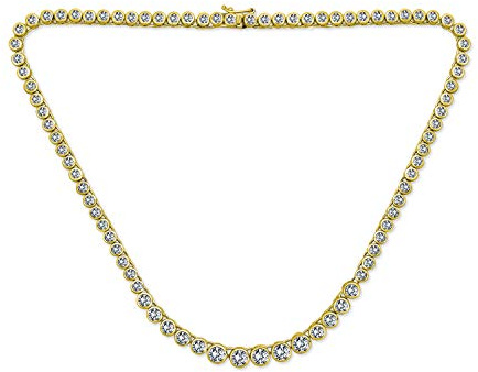 Bling Jewelry Klassische Traditionelle Braut Kubikzirkonia Klare Cz Runde Kralleneinstellung Statement Tennis Halskette Kragen Für Frauen Hochzeit Abschlussball 14 Karat Vergoldet 16 Zoll
