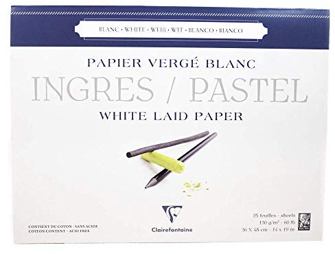 Clairefontaine 96484C Zeichenblock Ingres (kopfseitig geleimt, 36 x 48 cm, 25 Blatt, gekörnt, 130 g, ideal für Trockentechniken, Pastell) weiß