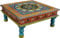 GURU SHOP Bemalter Kleiner Tisch, Minitisch, Blumenbank - Ornament Blau/gelb, Mehrfarbig, 16x38x38 cm, Kaffeetische & Bodentische