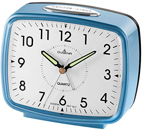 Dugena Quarzwecker 4460609, schleichende Sekunde, mit Weckzeiger, Schalg auf Glocke, Weckwiederholung, Zifferblattbeleuchtung, Maße 118 x 103 x 52 mm