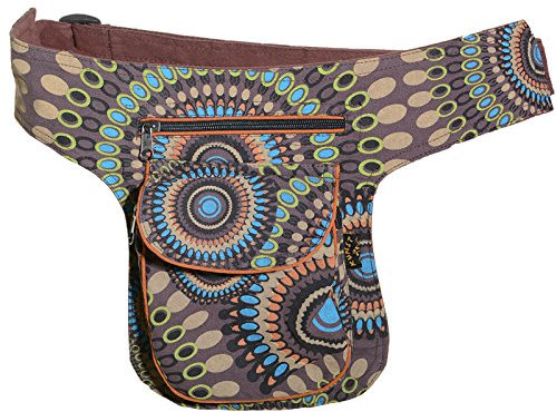 KUNST UND MAGIE Bauchtasche Mandala-Print Gürteltasche Festivaltasche, Farbe:Braun