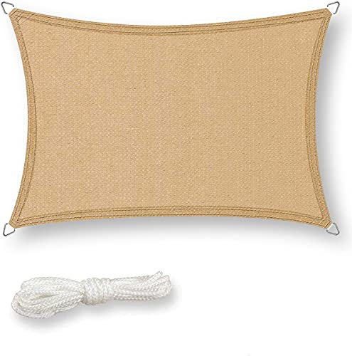 Sonnensegel rechteckig 3x5m inkl. Befestigungsseile - Sonnenschutz atmungsaktiv mit Edelstahl Ösen für Garten, Terrasse, Balkon, beige