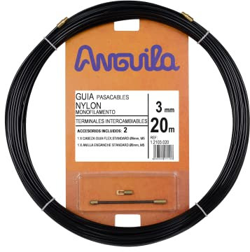Anguila | Guía Pasacables | Terminales Intercambiables | Monofilamento | Nylon | Color Negro | Diámetro 3mm | 20 metros