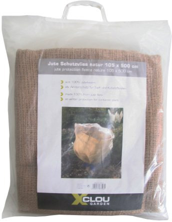 Xclou Jute Schutzvlies, Jutedecke schützt Topf- & Kübelpflanzen, Frostschutz natur, Pflanzenschutz aus 100% Jutefasern, ca. 105 x 500 cm
