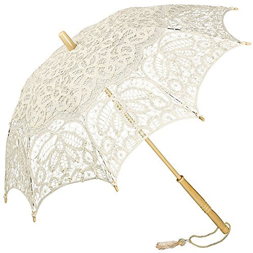 VON LILIENFELD Sombrilla de Encaje Mujer Sombrilla Novia Vivienne, Crema, Diamètre : 80 cm; Longueur du manche : 78 cm, Paraguas de caña