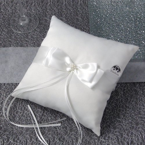 EinsSein Ringkissen Hochzeit Twinbow 20x20 cm Creme | Satin Traukissen für Eheringe & Trauringe | Vintage Wedding Ring Pillow klassisch | Ringhalter Kirche Brautaccessoires Hochzeitsdeko