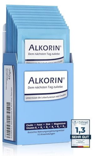 ALKORIN – das bewährte Original | 10 Anwendungen | Dem nächsten Tag zuliebe | Unterstützt die Leberfunktion mit Cholin | Basenpulver | wichtige Elektrolyte, Mineralien und Vitamine