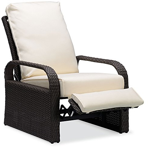ATR ART TO REAL Outdoor Resin Wicker Patio Recliner Stuhl mit Kissen, Patio Möbel Auto verstellbare Rattan Sofa, UV/Fade/Wasser/Sweat/Rost Resistant (Grau Wicker + Beige Kissen)