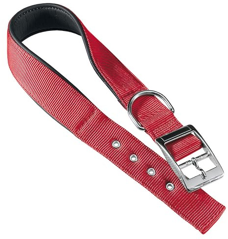 Ferplast Hundehalsband, Größe M, Groß, aus gepolstertem Nylon, verstellbare Metallschnalle, Halsumfang 41–49 cm, Rot