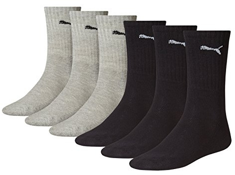 Puma Sports Socks Cush Crew (6 Pair Pack), Black/Grey, 2.5-5 UK (35-38 EU)