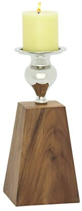 Deco 79 48757 Teak/Aluminium Kerzenhalter, 12,7 x 30,5 cm