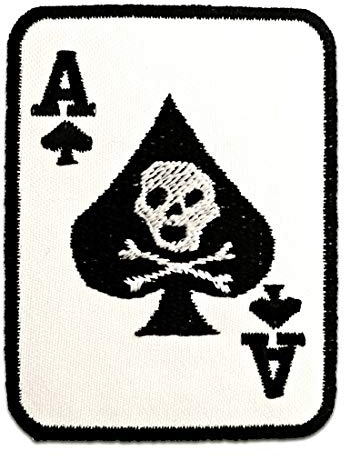 Catch the Patch Poker Ass Karte Totenkopf Biker - (Größe: 6 x 7,5 cm) – Stickpatch – Ideal für Kutte, Rockerjacke, Jeansweste, Kleidung & Accessoires – Robuster Patch für Erwachsene