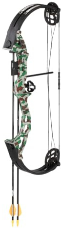 Bear Archery Warrior Youth Compound Bow Set, Right-Hand, Ages 11-14, Draw Weight up to 29 lb., Draw Length up to 25”, Ready-to-Shoot Package: 2 Arrows, Arrow Rest, Bow Sight, Arrow Quiver & Armguard