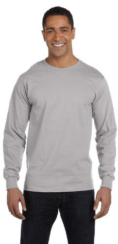 Hanes Beefy-T Men`s Long-Sleeve T-Shirt, 5186, S, Light Steel