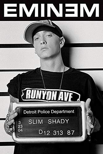 Close Up Eminem Poster Verbrecherkartei (61 cm x 91,5 cm) + 2 St. Schwarze Posterleisten mit Aufhängung