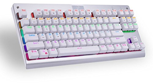 MechanicalEagle Z-77 Multicolori Retroilluminato 87-Tasti Tastiera Meccanica con Layout Americano Interruttore Blu, per Giocatori Dattilografi Gamer Ufficio - Bianca