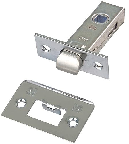 Amig - Picaporte Puerta Interior - Medida 35 mm - Para Puertas de Madera - Frente y Soporte en Canto Cuadrado - Para Manillas con Cuadradillo de 8 mm - Acero Plateado