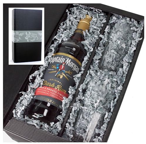 Captain Morgan Dark Rum 40% 0,7l Set + 2 Longdrink Gläser im Geschenkkarton