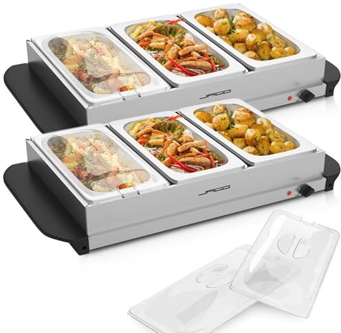 Jago® Scaldavivande Elettrico per Buffet - Temperatura Regolabile 40-85°C, Acciaio Inossidabile, Coperchio Trasparente - Chafing Dish (6 contenitori / 6 x 1.5L (9L))