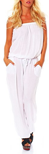 malito - Damen Jumpsuit - langer Einteiler - Overall Carmen Ausschnitt - Hosenanzug Uni - Romper Leo-Print 4538 (XS-L)