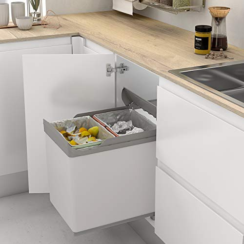 Cubo de Basura y Reciclaje extraíble - 2 Cubos incorporados de 21/21 ó 16/16 - para Mueble de Cocina, 16/16