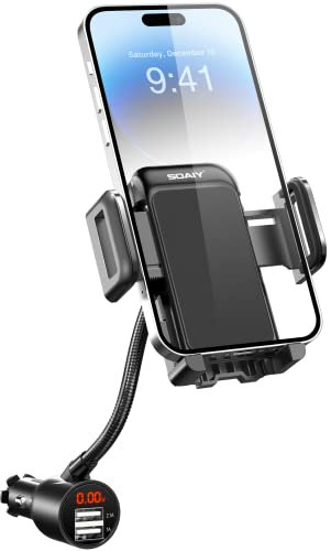SOAIY 3-In-1 Multifunctional Car Mount + Car Charger + Voltage Detector, Car Mount Charger Holder Cradle w/Dual USB 3.1A Charger, Display Voltage Current for iPhone7 6s 6 5s Samsung S7 S6 S5