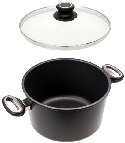 Lotus Gusspfanne - Bratentopf 4,0 l, Ø 24cm, mit Glasdeckel aus Sicherheitsglas, Bodenmaß 18,5cm, Höhe 15cm, Deckelmaß 24cm