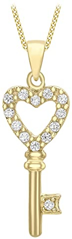 Carissima Gold 9 ct Yellow Gold Cubic Zirconia Key Pendant on Adjustable Curb Chain Necklace