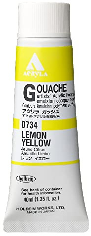 Holbein Acrylic Gouache Artists Acrylic Polymer Emulsion, 40ml Lemon Yellow (D734A)