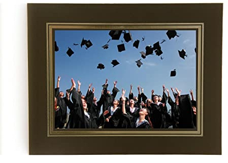 Kenro Pack of 10 Brown Cardboard Strut Mount Photo Frames with Gold Border (8x6 Inch/15x20cm) - Card Photo Mounts for Graduation, School Photos, Weddings - PMA101/10